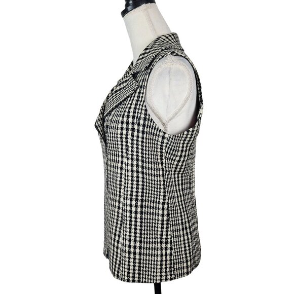 Chico's Womens Small Houndstooth Sleeveless Vest Zipper Pockets Asymmetrical - Picture 4 of 10
